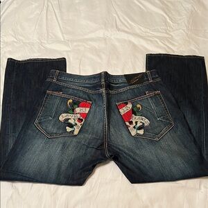 Ed Hardy Dark Blue Jeans with Colorful Embroidery